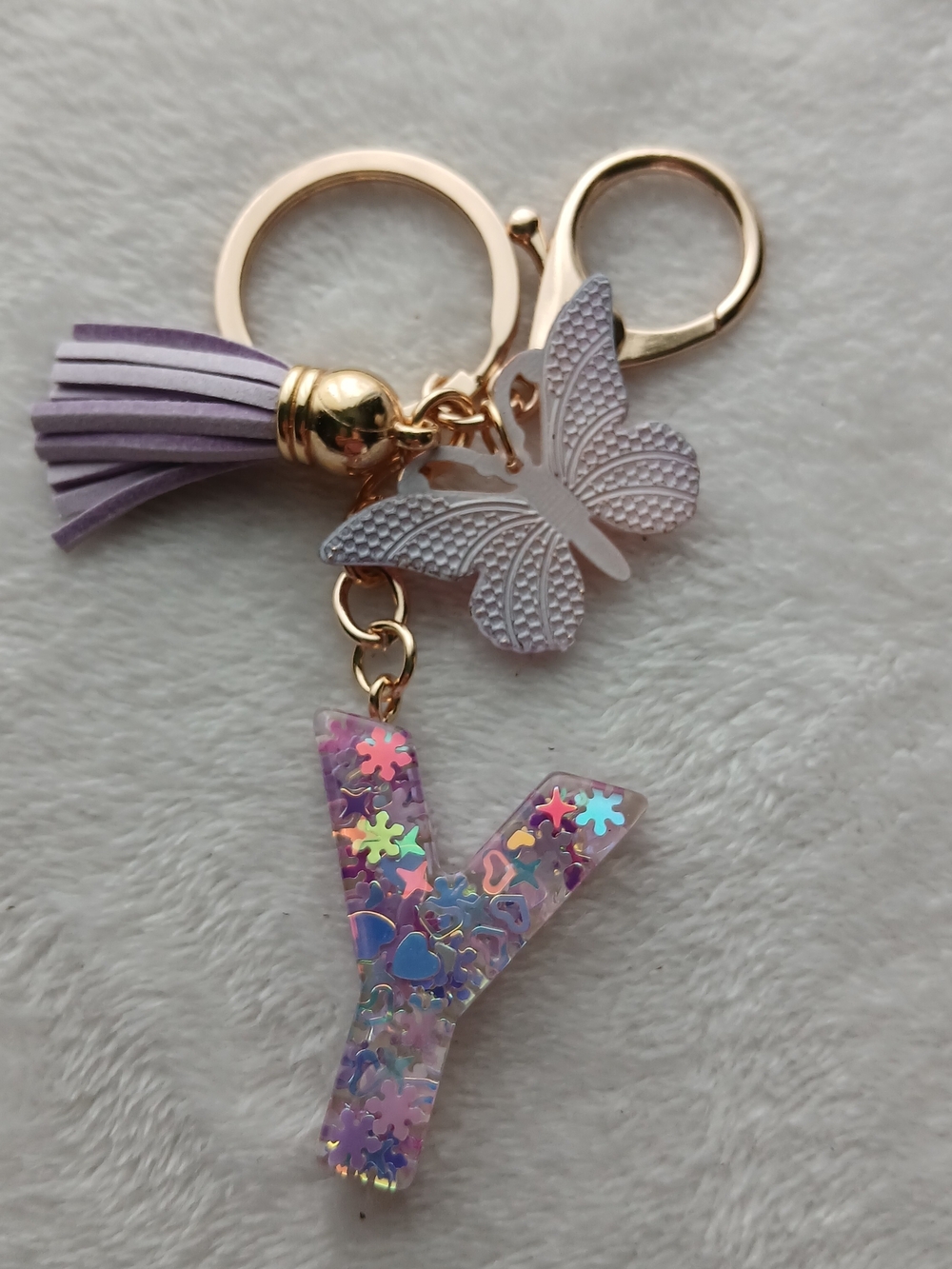 Lavender Tassel & Butterfly 'Y' Bag Charm Keychain - NEW